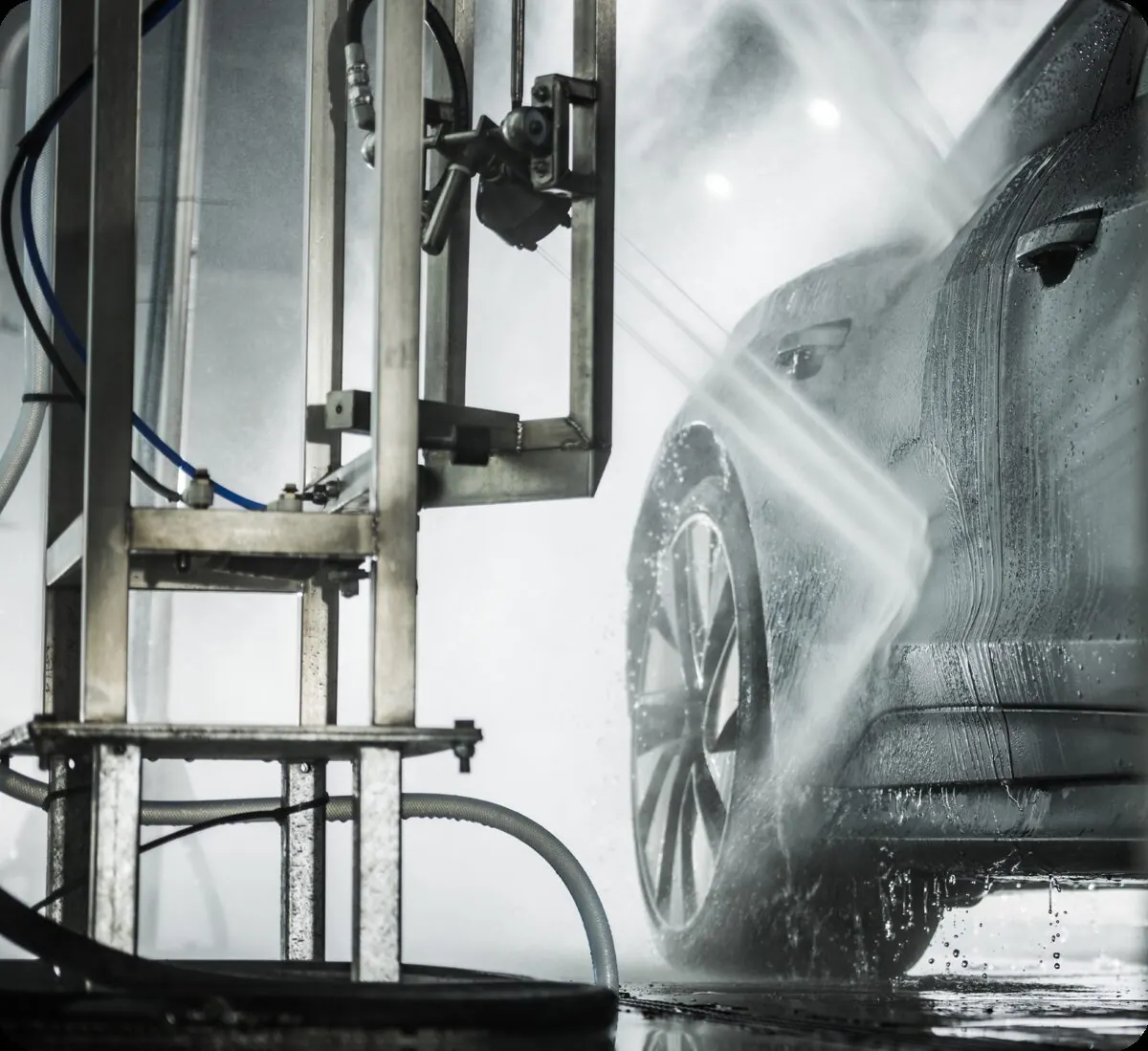 Vehicle in a professional wash tunnel